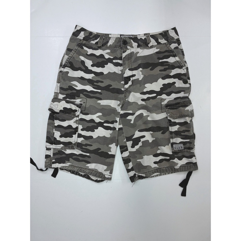 Pro Club Mens Grey Camo Cargo Shorts Size 36 Heavyweight Cotton Military Utility